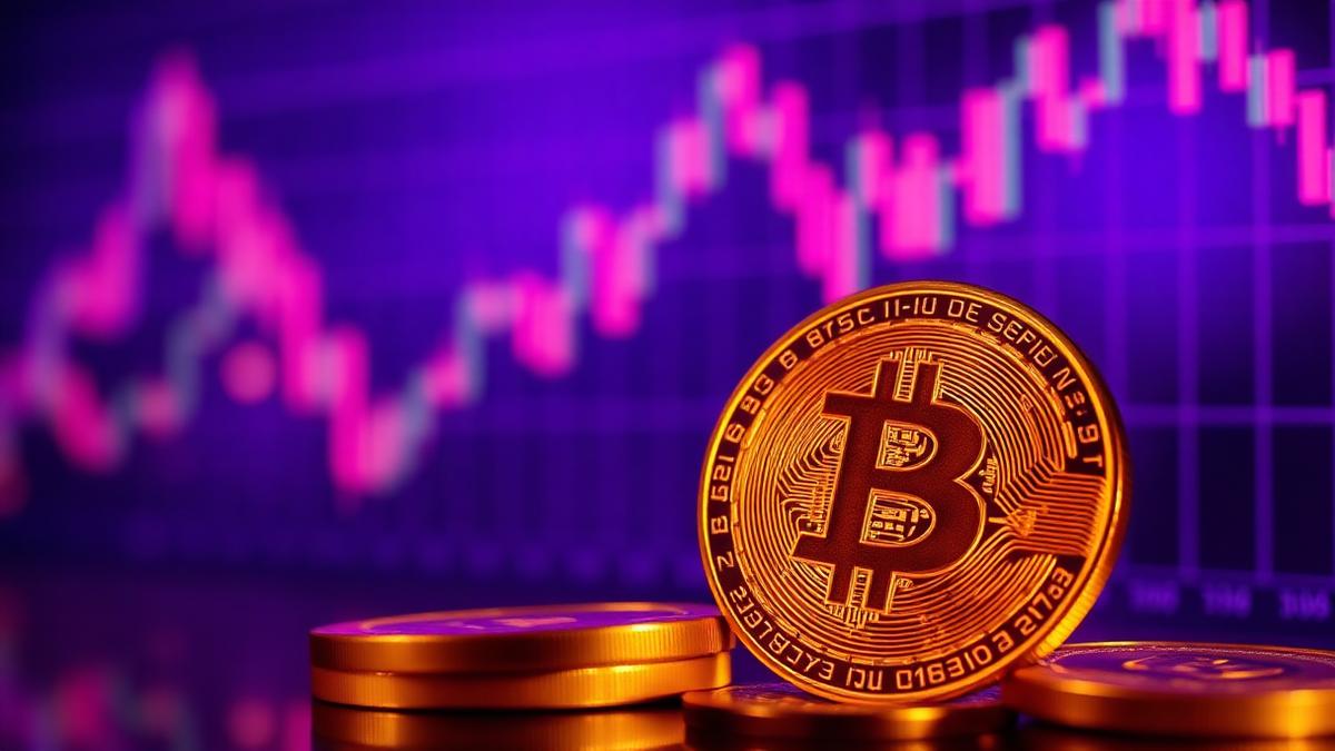 Bitcoin coin with a price chart backdrop